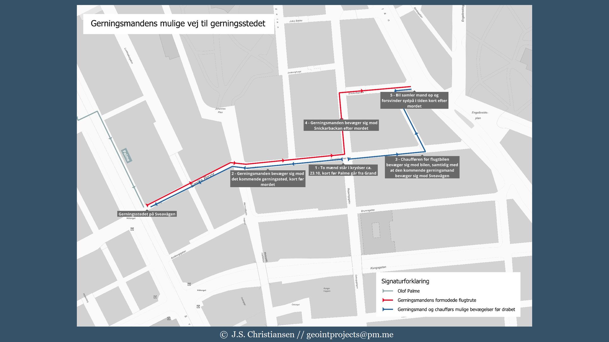 Gerningsmændens mulige vej til gerningsstedet